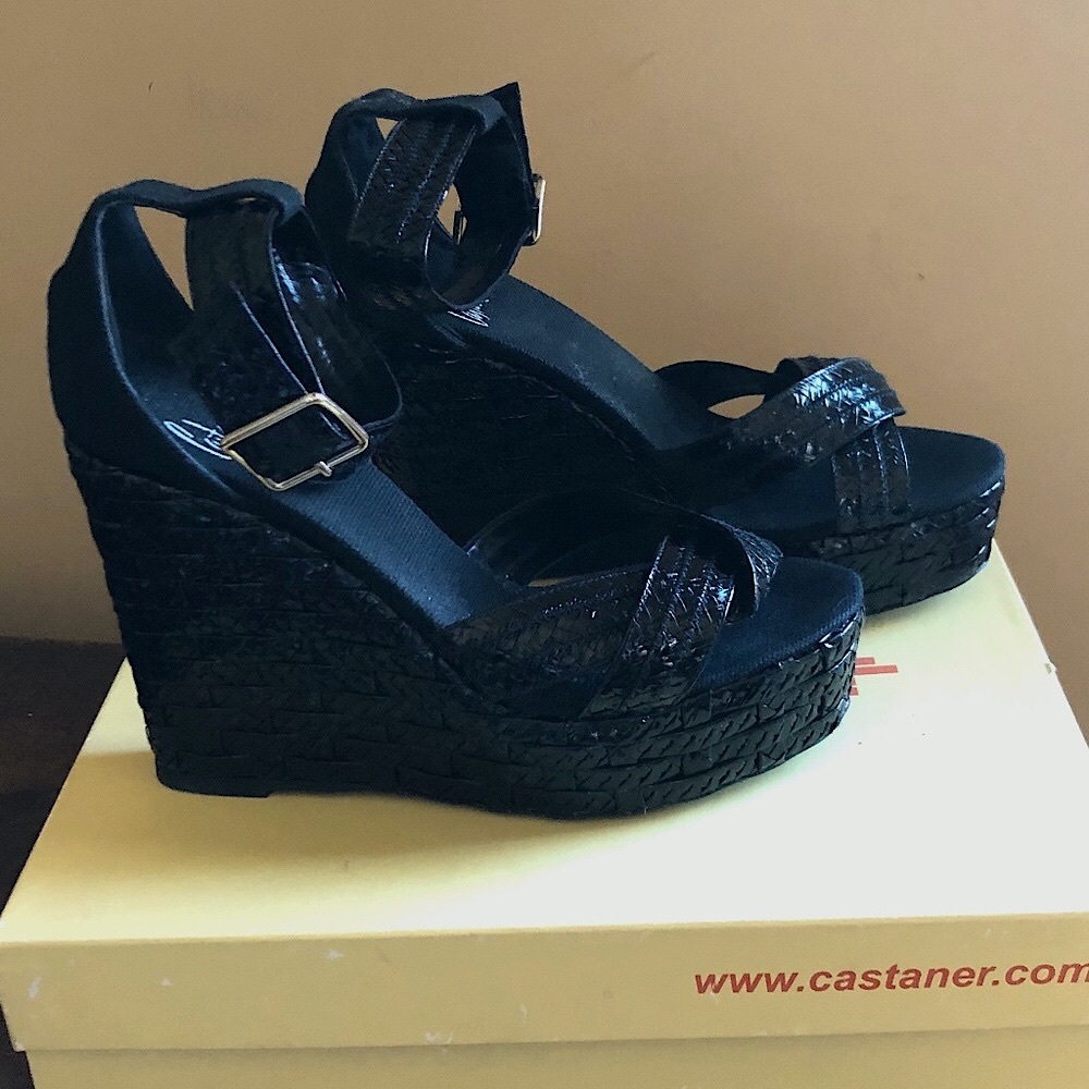 Castaner Black Wedge Sexy Platform Sandals
